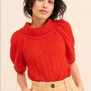 For Love & Lemons Francois Pointelle Puff Sleeve Sweater